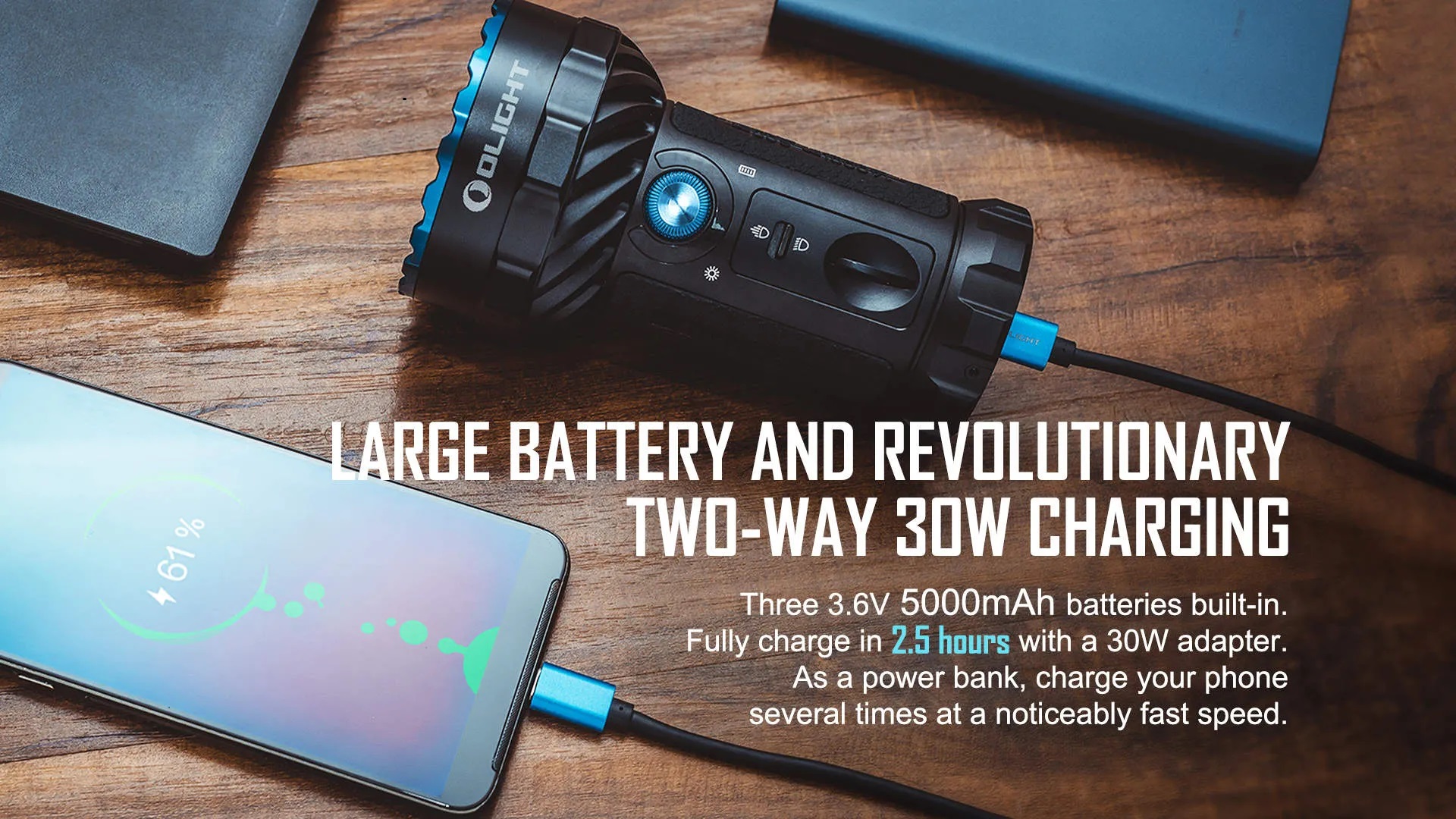 Large Battery and revolutionary two way 30w charging